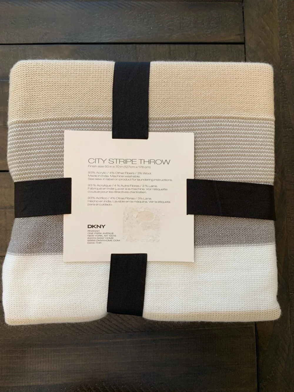 Metallic Sparkle DKNY City Stripe Throw Blanket Neutral Silver, Gray, Tan, Cream